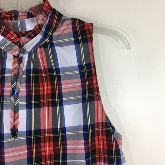 J. Crew Ruffle Neck Sleeveless Plaid Cotton Poplin Shirt NWT Size 4 - Picture 4 of 12